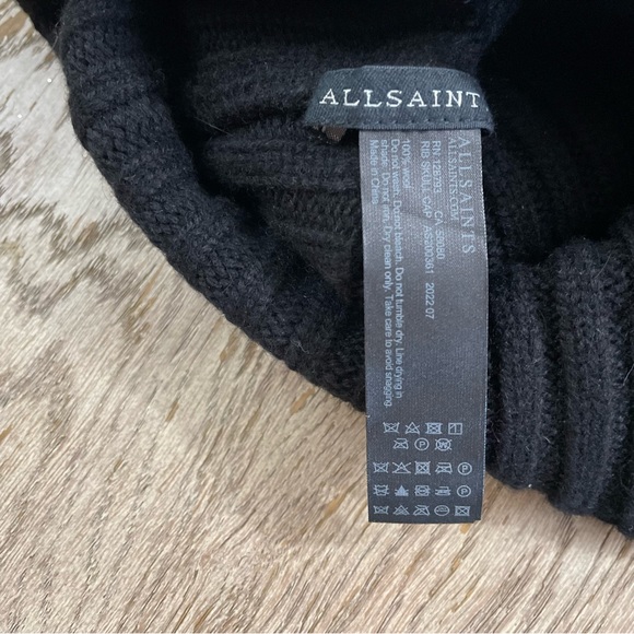 All Saints Ribbed Skull Cap Black Wool Beanie Hat NWOT - Picture 5 of 5